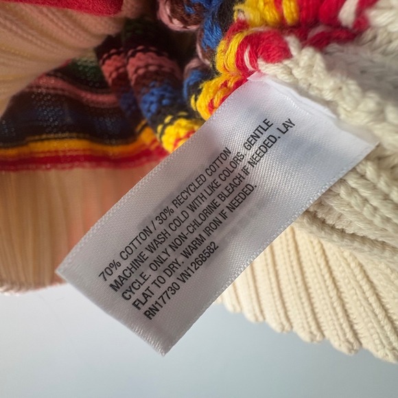 Rowing Blazers x Target Cream Cable Knit V Neck Sweater Striped Trim Size S - Picture 7 of 10